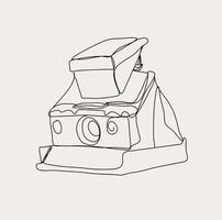 Clásico polaroid cámara línea arte, minimalista contorno dibujo, fotografía equipo ilustración vector