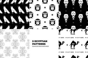 Ancient Egypt seamless pattern set. Hieroglyphic carvings on the exterior walls of an ancient egyptian pattern set. Ancient Egypt murals. Grunge Egypt seamless background set. vector