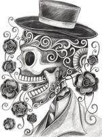 Art fancy skull day of the dead. Hand drawing and make graphic vector. vector