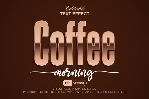 Coffee 3D Text Effect Gold Style. Editable Text Effect.