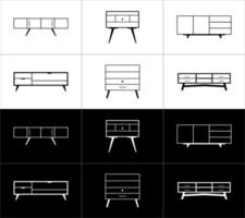 Cabinets outline icon set isolated on black and white background. vector