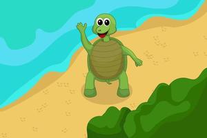 Cute Turtle Waving Hand Cartoon Vector Icon Illustration. Animal Holiday Icon Concept Isolated. Flat Cartoon Style