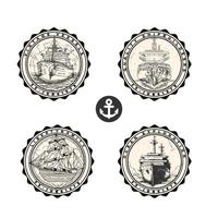 Compass tattoo templates set. Monochrome design marine elements with sea waves, whale, mountain landscape and text. Adventure, travel, navigation concept. vector