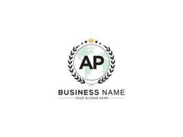 Typographic Ap Logo Letter, Unique AP Crown Circle Letter Logo Design vector