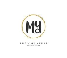 MY Initial letter handwriting and  signature logo. A concept handwriting initial logo with template element. vector