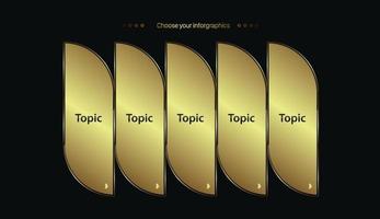 SET of five golden Abstract business infographics, and groups luxury options template on dark background vector