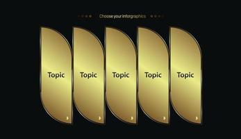 SET of five golden Abstract business infographics, and groups luxury options template on dark background vector