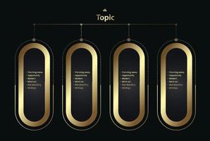 conjunto de remium dorado opciones en un oscuro antecedentes. cuatro dorado infochart modelo con lujo dorado iconosvector de múltiples fines infografía modelo con cuatro elementos vector