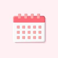 3D Pink Calendar Vector Icon Illustration