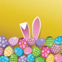 Easter day Background Design with Colorful decorated Eggs and Bunny ears vector