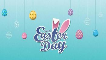 Easter day Poster banner with Happy Easrter Day Typography Logo mnemonic and decorated easter Egg Clipart vector