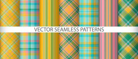 Set texture seamless background. Vector plaid textile. Tartan check fabric pattern.