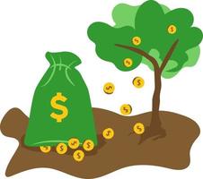 Money Bag With Dollar Coins Falling From Tree Illustration vector