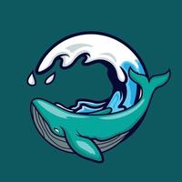 Whale sea animal with wave circle vector illustration