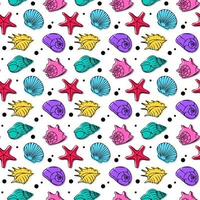 Seamless pattern for kids with cartoon underwater world. Pattern with seashells. vector illustration