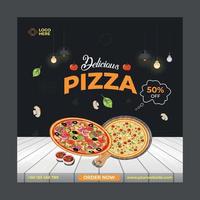 delicioso Pizza social medios de comunicación enviar modelo. adecuado para social medios de comunicación publicaciones y web o Internet anuncios vector ilustración con foto colega.