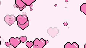 fofa 8 bits pixel Rosa coração vôo em Rosa fundo video