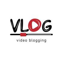 Vlog icon. Handwritten text with video play button icon vector