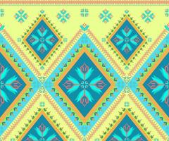 étnico gente geométrico sin costura modelo en ligero verde y azul tono en vector ilustración diseño para tela, estera, alfombra, bufanda, envase papel, loseta y más