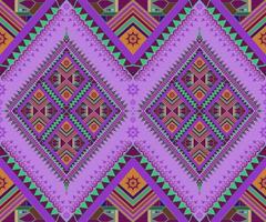 Ethnic folk geometric seamless pattern in purple, green and orange tone in vector illustration design for fabric, mat, carpet, scarf, wrapping paper, tile and more