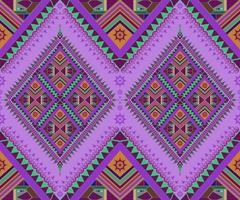 Ethnic folk geometric seamless pattern in purple, green and orange tone in vector illustration design for fabric, mat, carpet, scarf, wrapping paper, tile and more