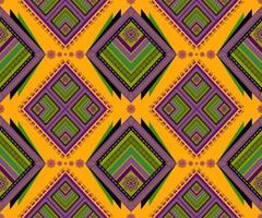 Ethnic folk geometric seamless pattern in purple, green and orange tone in vector illustration design for fabric, mat, carpet, scarf, wrapping paper, tile and more