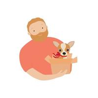 hombre con el perro en regalo caja. vector ilustración