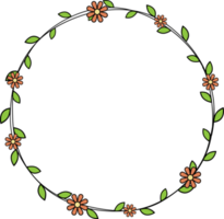main tiré cercle Cadre décoration élément avec feuilles et fleurs agrafe art png