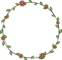 mão desenhado círculo quadro, Armação decoração elemento com folhas e flores grampo arte png