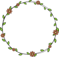 Hand drawn circle frame decoration element with leaves and flowers clip art png