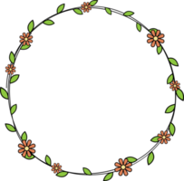 Hand gezeichnet Kreis Rahmen Dekoration Element mit Blätter und Blumen Clip Kunst png