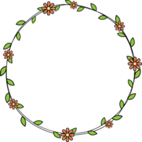 mão desenhado círculo quadro, Armação decoração elemento com folhas e flores grampo arte png