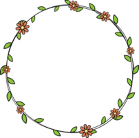 Hand gezeichnet Kreis Rahmen Dekoration Element mit Blätter und Blumen Clip Kunst png