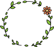mano dibujado circulo marco decoración elemento con hojas y flores acortar Arte png