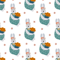 Easter bunny seamless pattern holiday animals background png