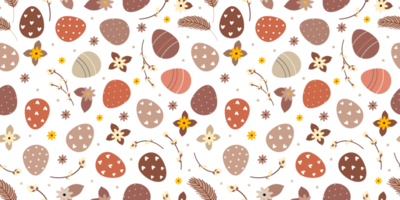 Retro brown Beige Easter spring seamless pattern with willow twigs and Easter eggs png