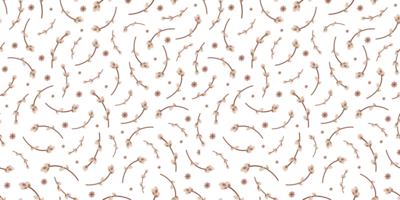 Retro brown aster spring seamless pattern with willow twigs png