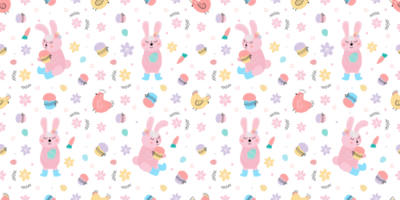 Pâques de fête sans couture modèle avec lapins, Gâteaux, œufs, saule png