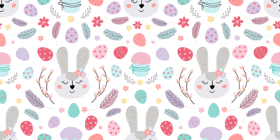 nahtlos Ostern Muster mit Hase. Muster mit Ostern Hase, Eier, Kuchen png