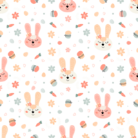 Easter festive seamless pattern with rabbits, cakes, eggs, willow png