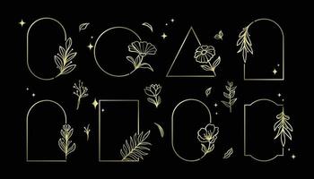 Simple Golden Botanical Frame Vector Collection Set