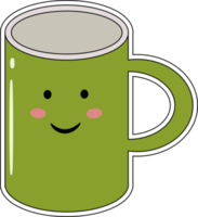 kawaii bright colorful cute characters cups with smile face Green color. Mug PNG. ceramic cup. sticker PNG. png