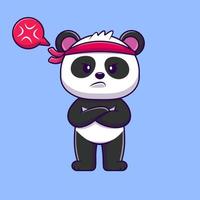 Cute Panda Fighter Angry With Folding Hand Cartoon Vector Icons Illustration. Flat Cartoon Concept. Suitable for any creative project.