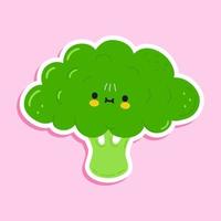 Cute funny sticker Broccoli character. Vector hand drawn cartoon kawaii character illustration icon. Isolated on white background. Broccoli character concept