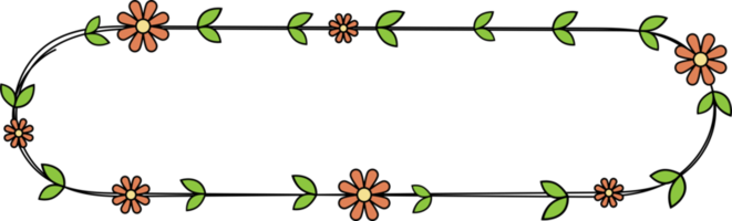 hand- getrokken rechthoek kader decoratie element met bloemen en bladeren klem kunst png