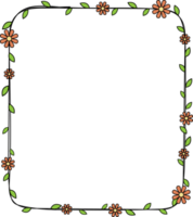 Hand drawn rectangle frame decoration element with flowers and leaves clip art png