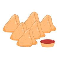 samosa with fresh mint dipping sauce indian food vector