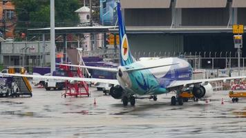 PHUKET, THAILAND DECEMBER 2, 2016 - NOK Air Boeing 737 before departure and Aeroflot Boeing 777 VQ BQD taxiing after landing video