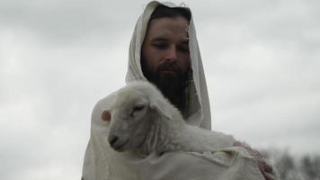 Jesus The Good Shepherd Holding Baby Sheep, Lamb video