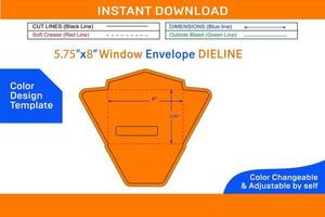 Window Envelope dieline template and 3D envelope Color Design Template vector